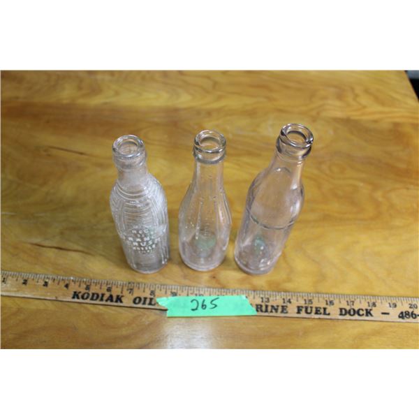 (3X THE MONEY) 3 Clear Pop Bottles - Canada Dry and Orange Crush 1920's