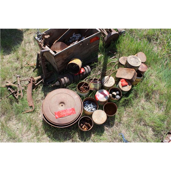 Vintage Push Mower Hand Tools 3 Tin Forks Misc