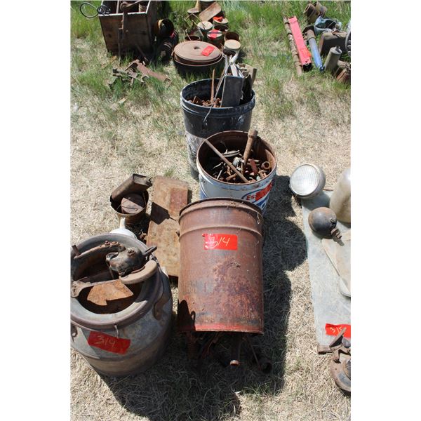 3 Pails of Misc Bolts Cream Can and Misc