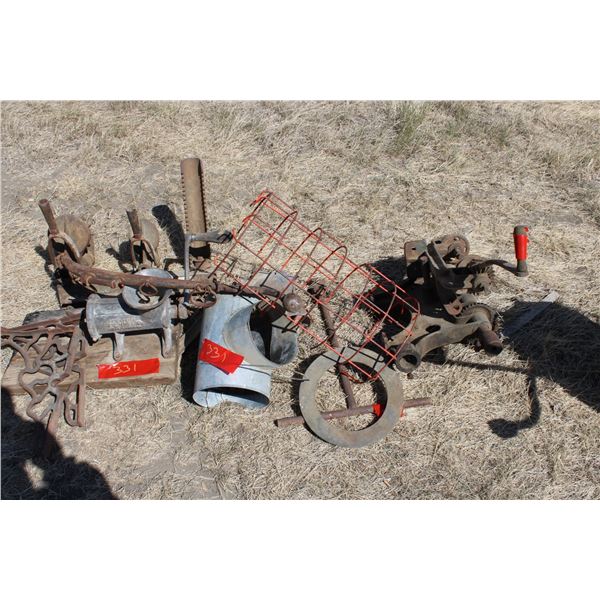 Vintage Meat Grinder Drill Press and Misc