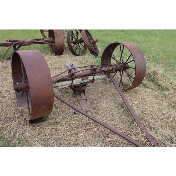(2X THE MONEY) Set of 2 Steel Wheels on Axle 33" Diameter Possibly from Steamer