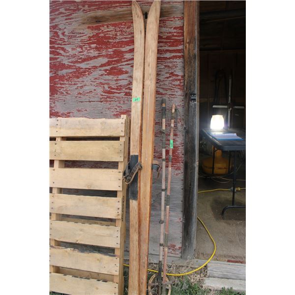 Set of 1940's Skis with 2 Poles Length of Ski 83"