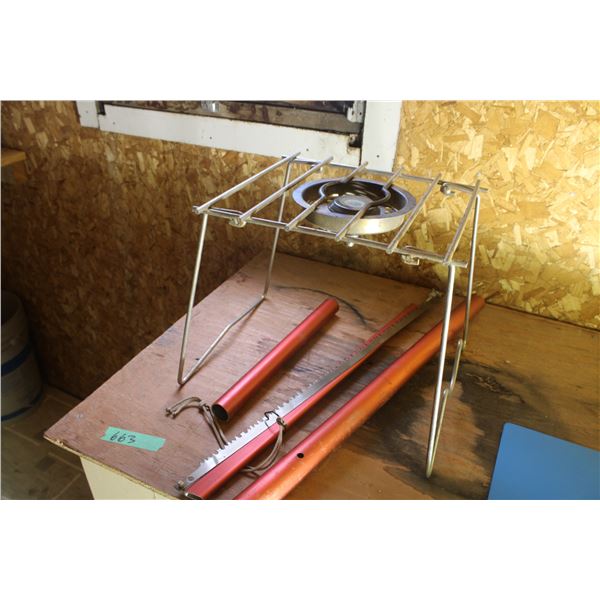 Burner and Folding Bucksaw In Container