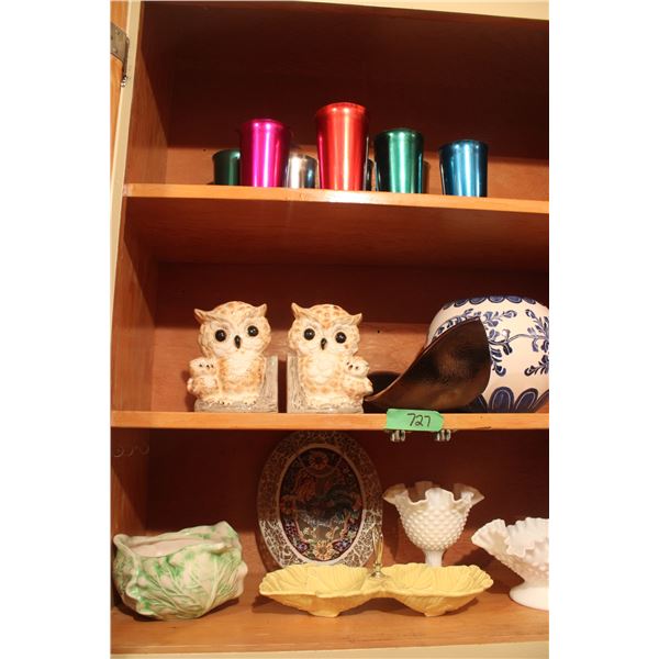 Cabinet Fenton Glass Misc Book Ends - 1950’s anodized aluminum Jewel tone set of 8 tumblers