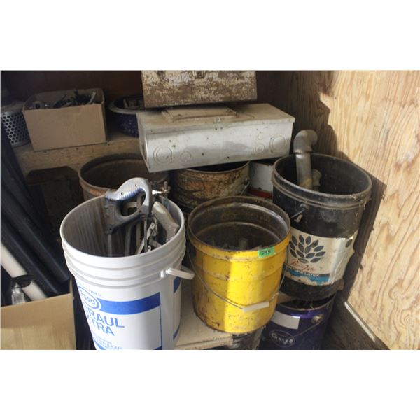 14 Pails of Misc Fitting Hack Saws Breaker Boxes Misc Items