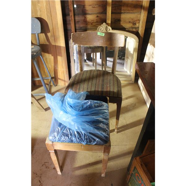 Vintage Wooden Chair with Stool Blue Cushion