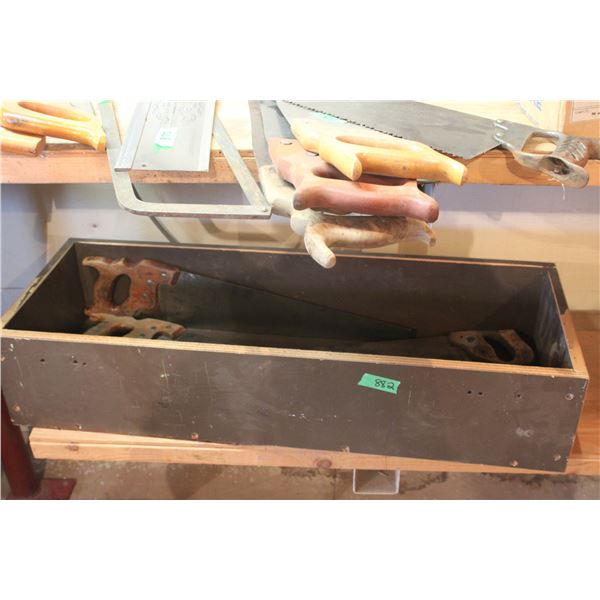 Wooden Box with 4 Hand Saws