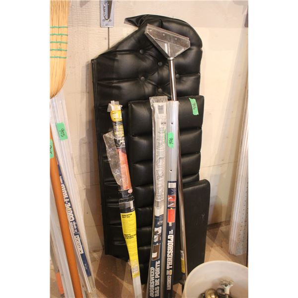 Door Sweeps new Upholstered buggy seat; the scraper is a razor floor scraper