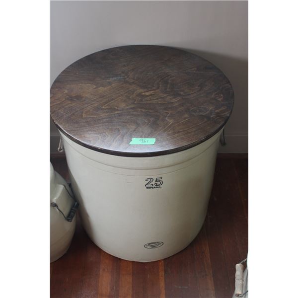 25 Gallon Imperial Medalta Crock with Wooden Lid and Handles