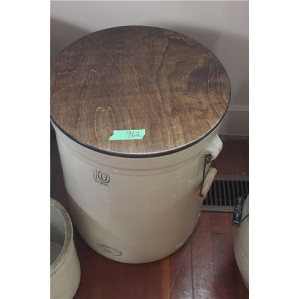 10 Gallon Imperial Medalta Crock with Wooden Lid and Handles