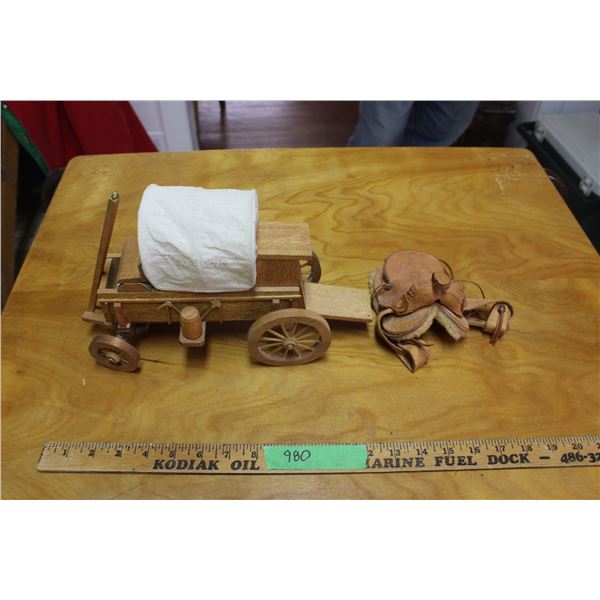Calgary Stampede Memorabilia - Mini Toy Saddle and Toy Wooden Chuck Wagon