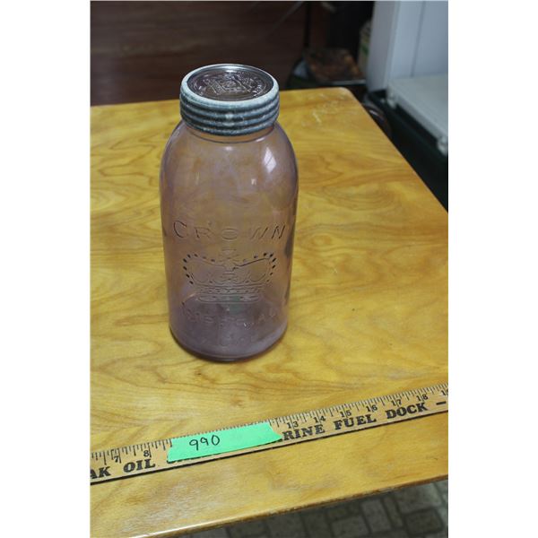 Purple Vintage Crown Mason Jar (Has Stains) Imperial HG
