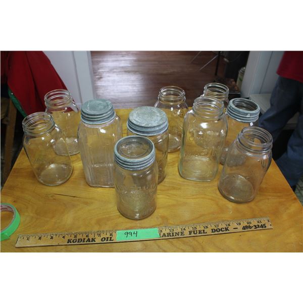 Lot of Vintage Clear Mason Jars
