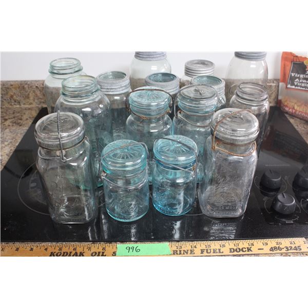 15 Vintage Mason Jars Some Are Blue or Colored