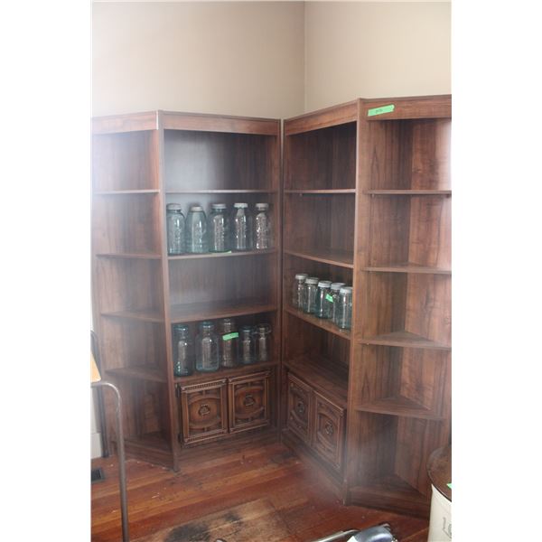 2 Shelving Units 2 Corner Cabinets 70" Tall
