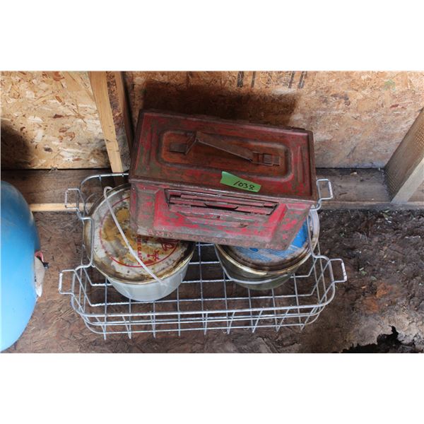 Ammo Box with misc 2 Pails of Wagon Wheel Grease