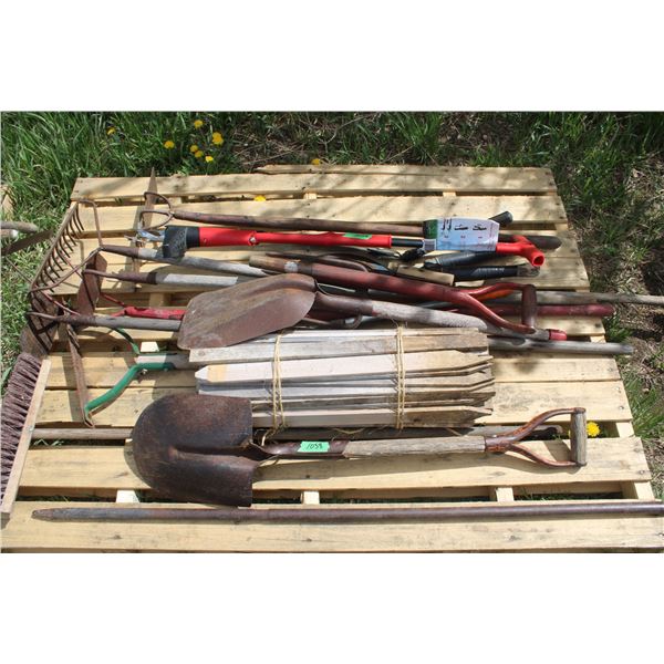 Pallet of Garden Related Tools Clippers Pegs