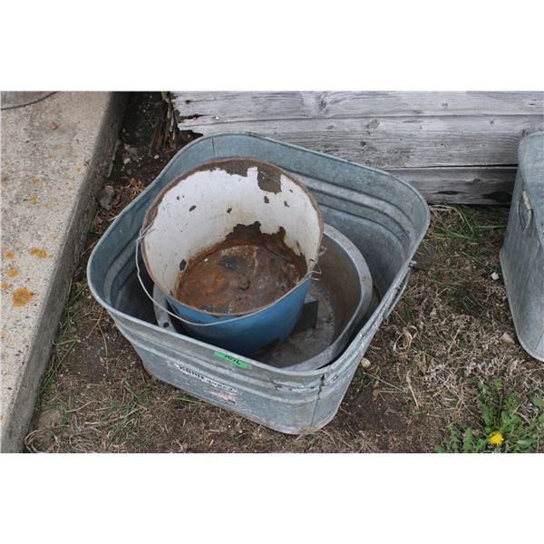 Galvanized Tub with Galvanized Pail and Misc