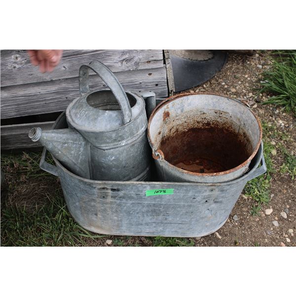Galvanized Tub with Vintage Galvanized Water Can with Misc