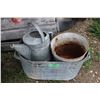 Image 1 : Galvanized Tub with Vintage Galvanized Water Can with Misc