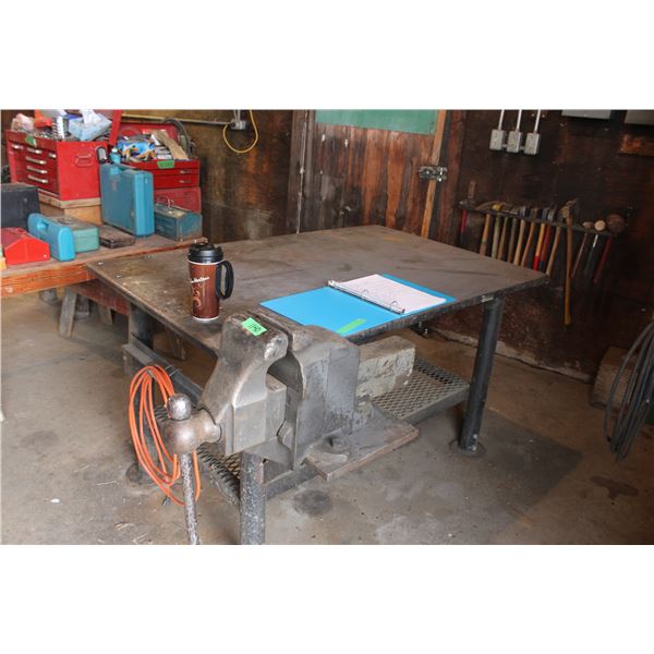 Welding Table and Vise 56" x 36" x 32" High (Weights 850 lbs - can be loaded with tractor)