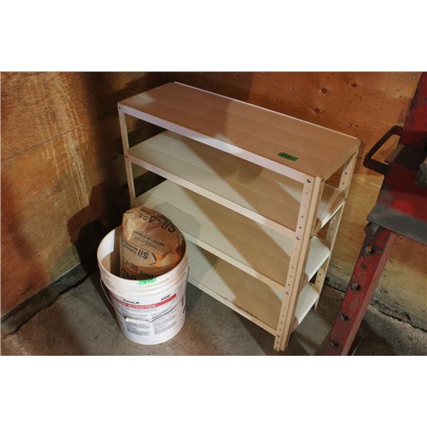 Metal Shelving Unit with Pail of Sand (Silica Sand)