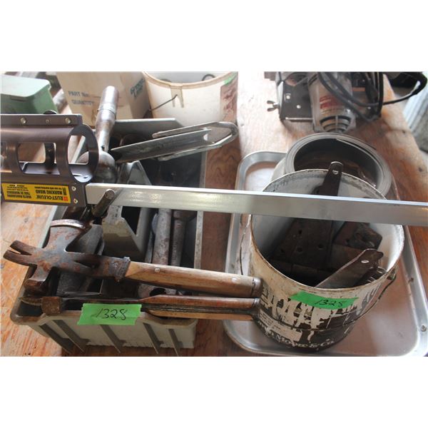 Tray of Hand Tools Hinges and Misc Items