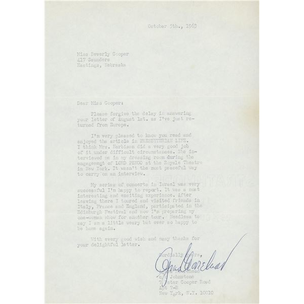 Agnes Moorehead BeWitched signed personal letter