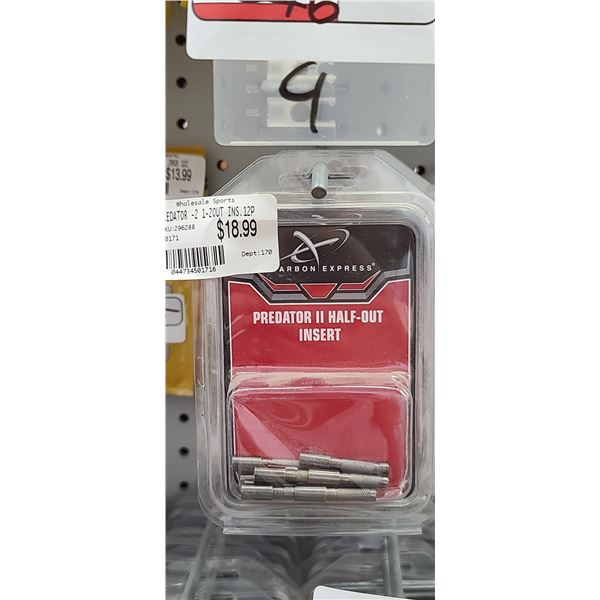 CARBON EXPRESS PREDATOR HALF OUT INSERT QUANTITY OF 19 RETAIL VALUE $194.00