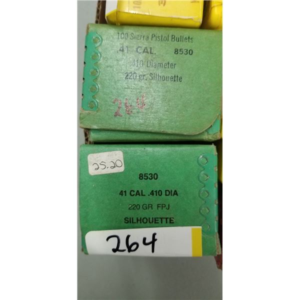 2 BOXES OF 100 SIERRA PISTO BULLETS 41 CAL 220 GRAIN SILOHETTE