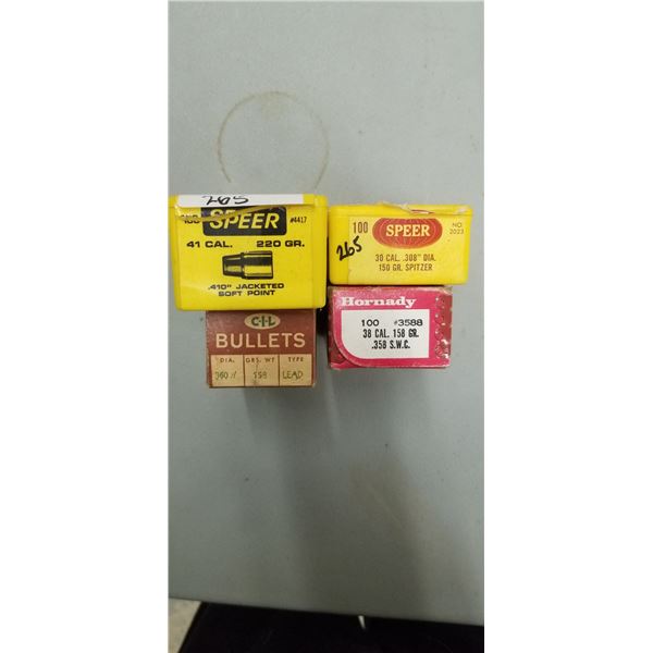 FOUR BOXES OF ASSORTED FUL & PARTIAL BOXES OF PISTOL BULLETS INCLUDING CIL BOX