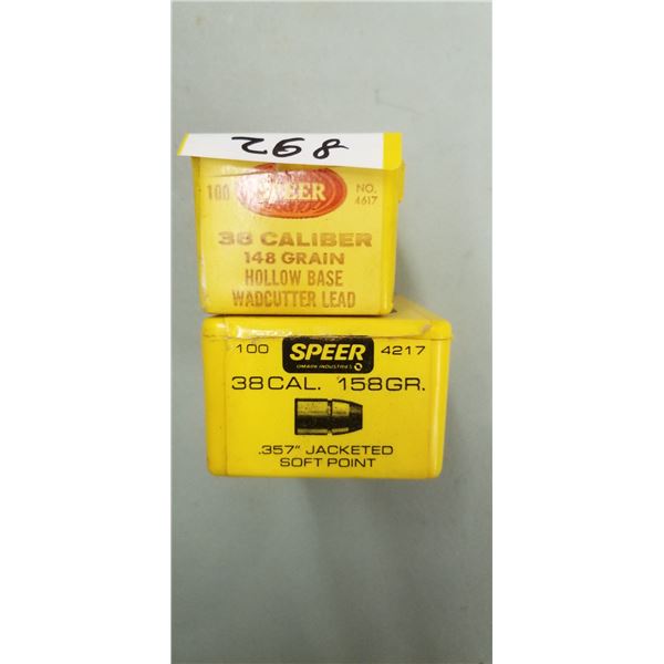 TWO BOXES OF .38 CAL SPEER 357" 158 GRAIN JACKETED SOFT POINT AND 148 GRAIN WAD CUTTER