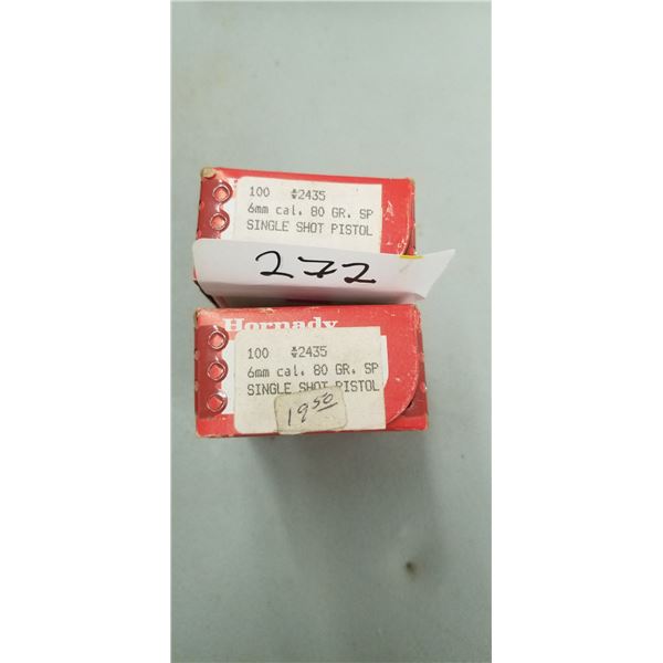 200 ( TWO BOXES) OF HORNADY 6MM 80GR SP FOR SINGLE SHOT PISTOL