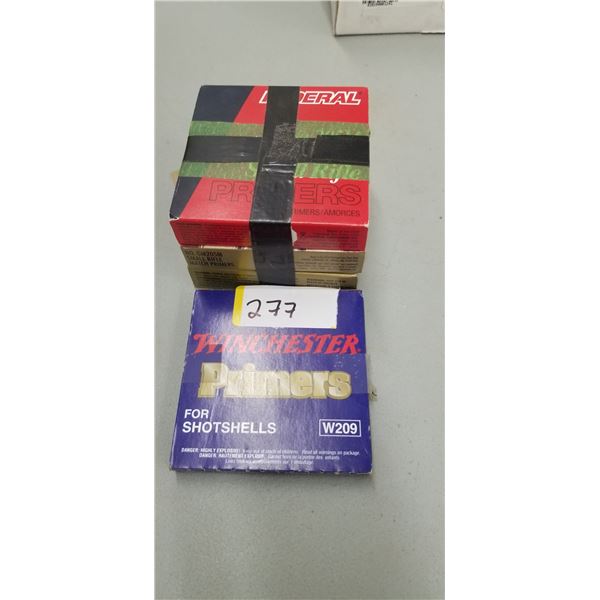 THREE BOXES OF FEDERAL SMALL RIFLE PRIMERS PLUS ONE BOX OF WIN W209 SHOT SHE PRIMERS
