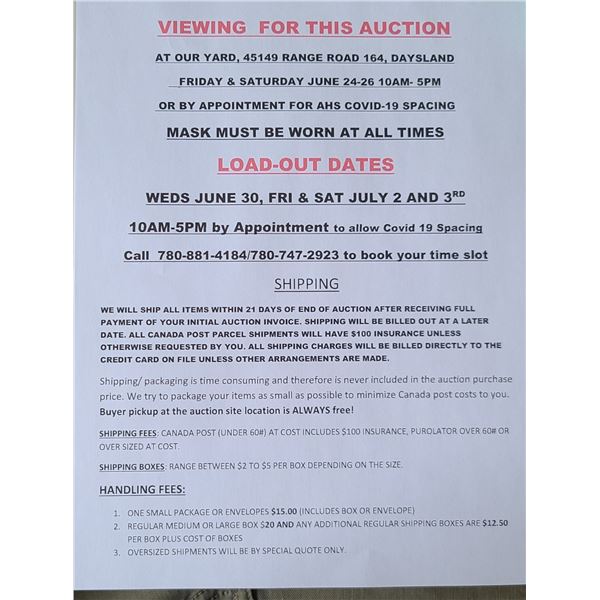 VIEWING, LOADOUT AND SHIPPING