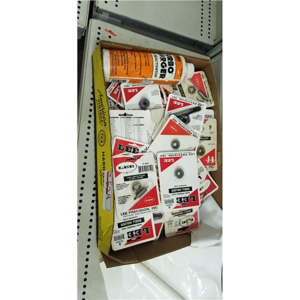 BOX OF ASSORTED LEE LOADING CASE LENGHTENERS AND SHELL HOLDERS