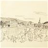 Image 2 : Wayne Ensrud "View of Chassange-Montrachet, Burgundy" Pencil Original Artwork; Hand Signed; COA