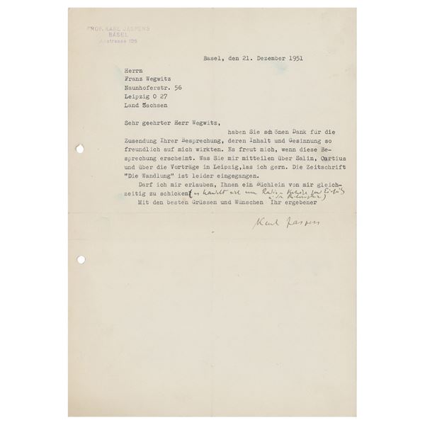 Karl Jaspers Typed Letter Signed