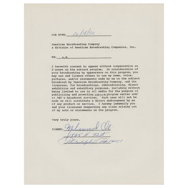 Muhammad Ali Document Signed