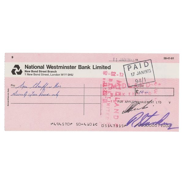 Beatles: Ringo Starr Signed Check