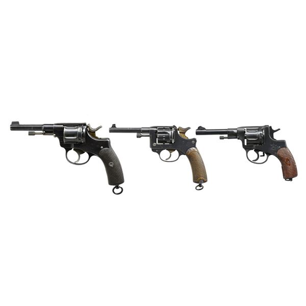 3 MILITARY REVOLVERS FROM RUSSIA, FRANCE, &