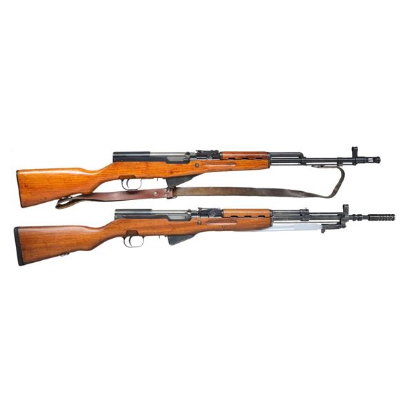 2 SKS SEMI-AUTO MILITARY RIFLES.