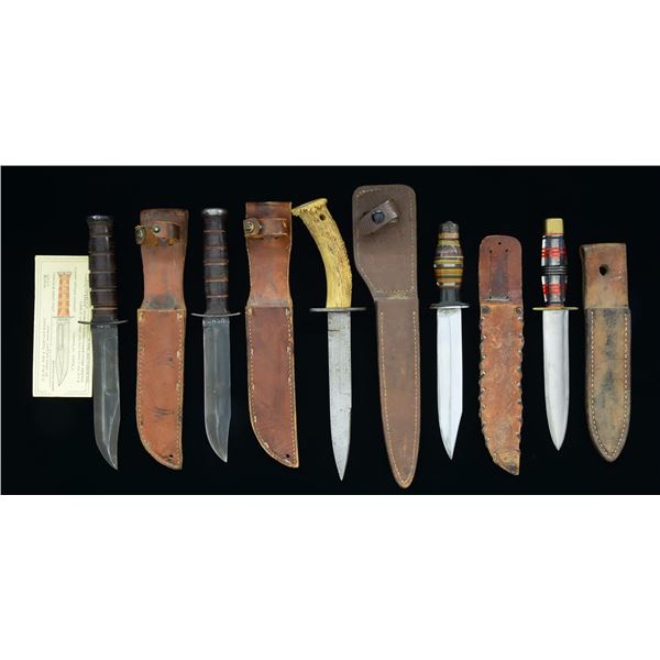 5 WWII FIGHTING KNIVES.