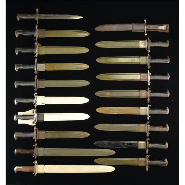 21 MOSTLY AMERICAN BAYONETS, 1 FIGHTING KNIFE & 1