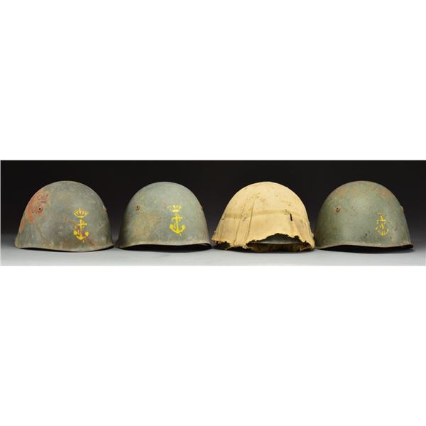 4 WWII ITALIAN NAVY HELMETS.