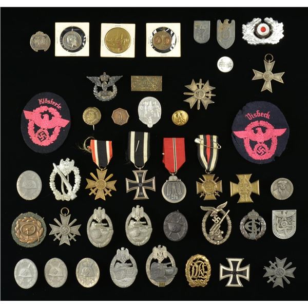 LARGE LOT OF MOSTLY WWII GERMAN MEDALS, BADGES,