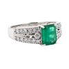 Image 1 : 1.31 ctw Emerald and Diamond Ring - 14KT White Gold