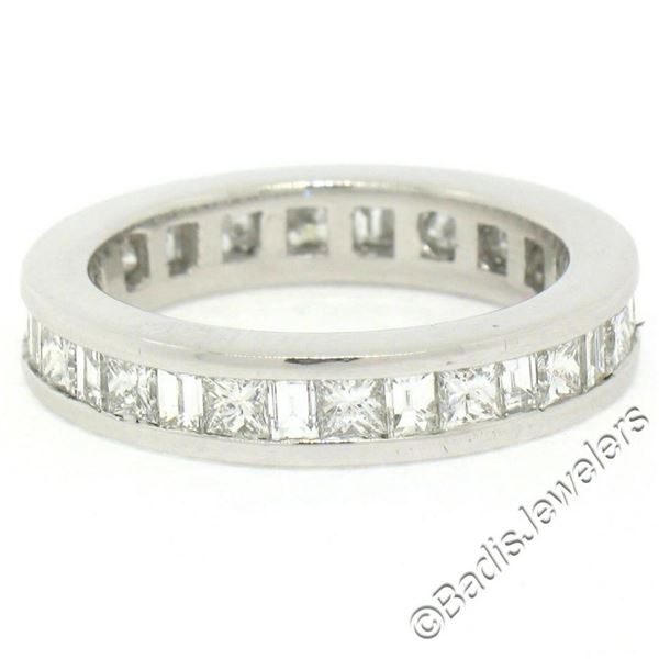 Platinum 1.45 ctw Channel Set Princess and Baguette Diamond Eternity Band Ring