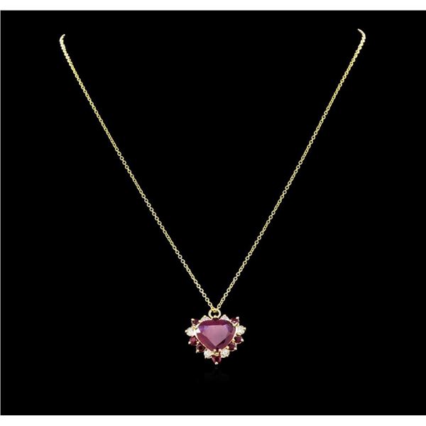 5.29 ctw Ruby and Diamond Pendant - 14KT Yellow Gold