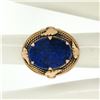 Image 7 : Antique 14kt Rose Gold Oval Lapis Ring w/ Twisted Wire and Leaf Halo